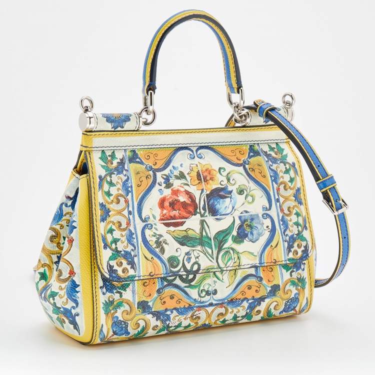 Pre Owned Dolce & Gabbana Multicolor Majolica Print Leather Small Miss Sicily Top Handle Bag
