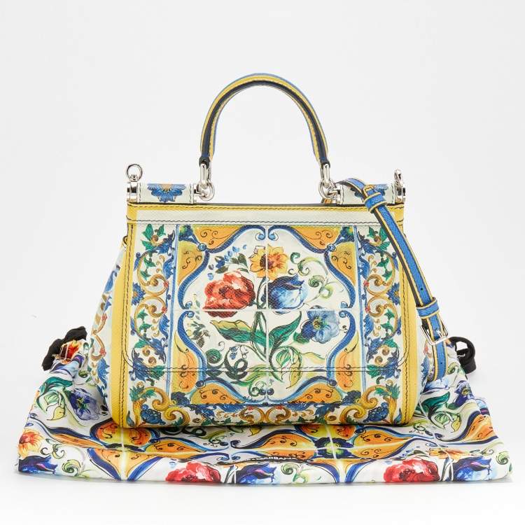 Pre Owned Dolce & Gabbana Multicolor Majolica Print Leather Small Miss Sicily Top Handle Bag