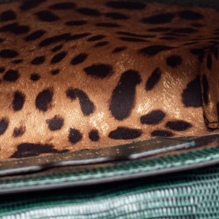 Pre Owned Dolce & Gabbana Green Iguana Embossed Leather Mini DG Millennials Bag