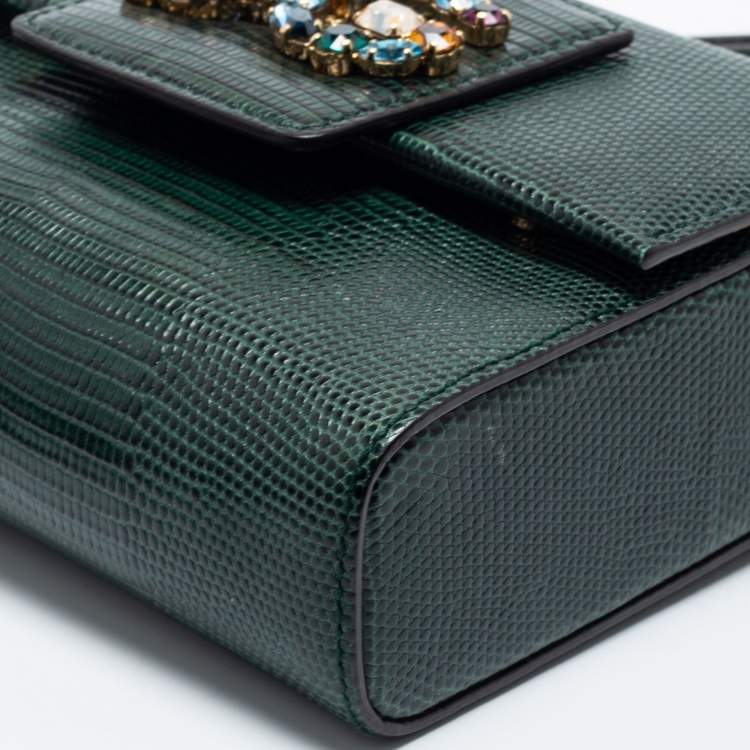 Pre Owned Dolce & Gabbana Green Iguana Embossed Leather Mini DG Millennials Bag