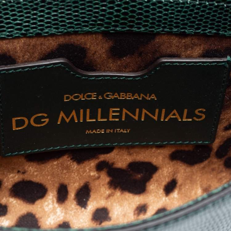 Pre Owned Dolce & Gabbana Green Iguana Embossed Leather Mini DG Millennials Bag