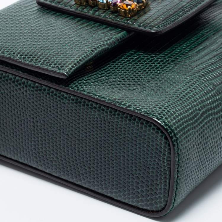 Pre Owned Dolce & Gabbana Green Iguana Embossed Leather Mini DG Millennials Bag