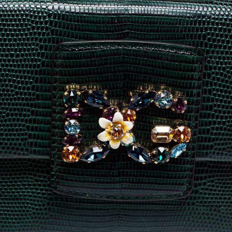 Pre Owned Dolce & Gabbana Green Iguana Embossed Leather Mini DG Millennials Bag