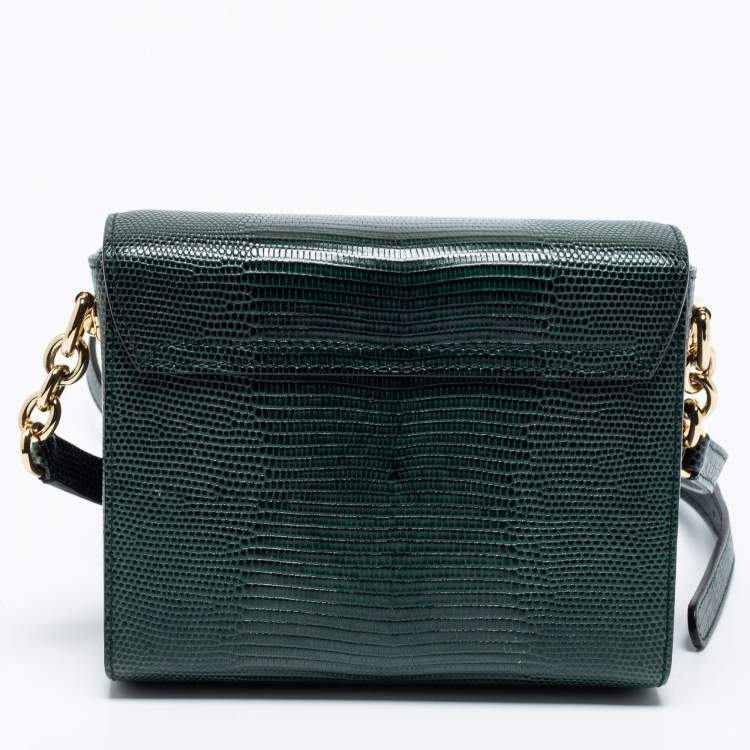 Pre Owned Dolce & Gabbana Green Iguana Embossed Leather Mini DG Millennials Bag