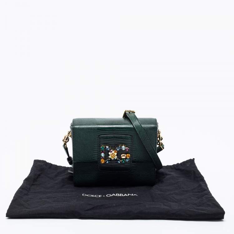 Pre Owned Dolce & Gabbana Green Iguana Embossed Leather Mini DG Millennials Bag