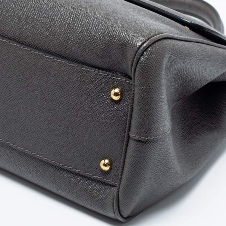 Pre Owned Dolce & Gabbana Grey Leather Large Miss Sicily Top Handle Bag
