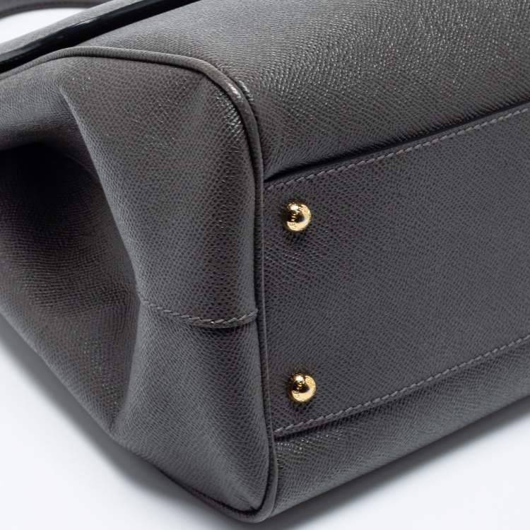 Pre Owned Dolce & Gabbana Grey Leather Large Miss Sicily Top Handle Bag