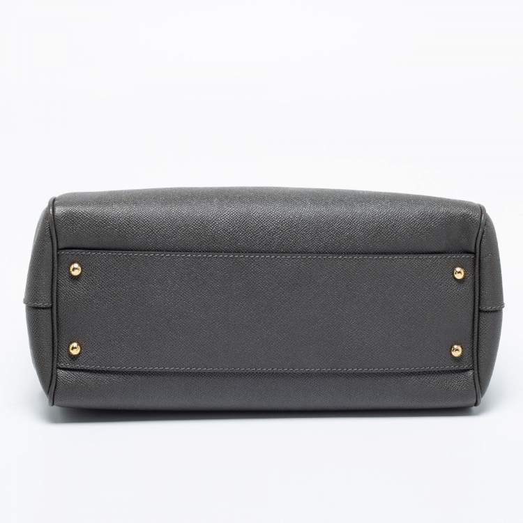 Pre Owned Dolce & Gabbana Grey Leather Large Miss Sicily Top Handle Bag
