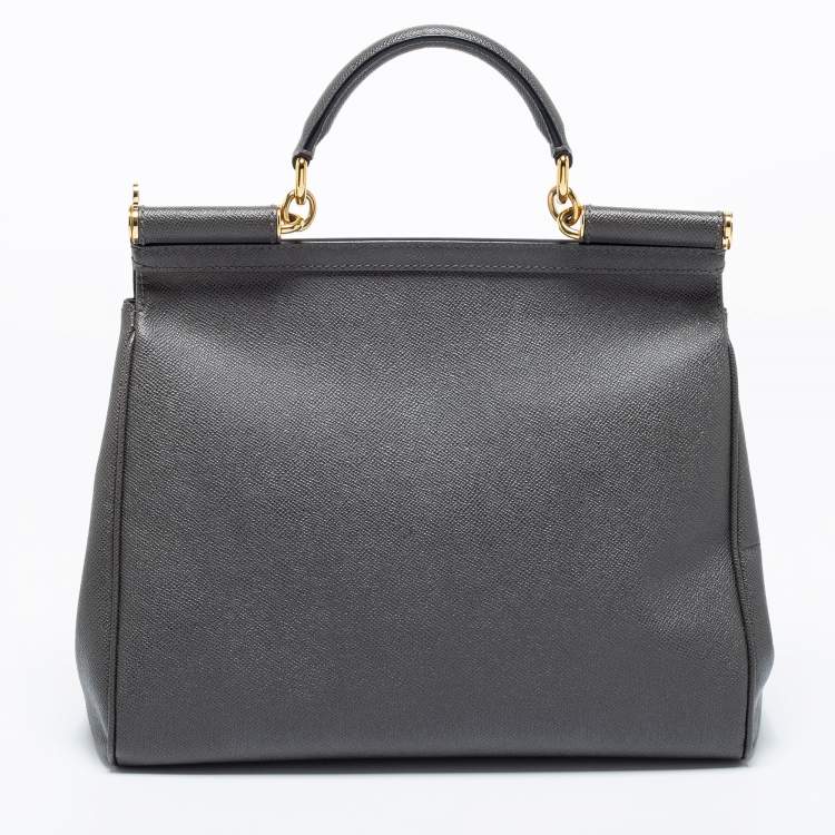 Pre Owned Dolce & Gabbana Grey Leather Large Miss Sicily Top Handle Bag