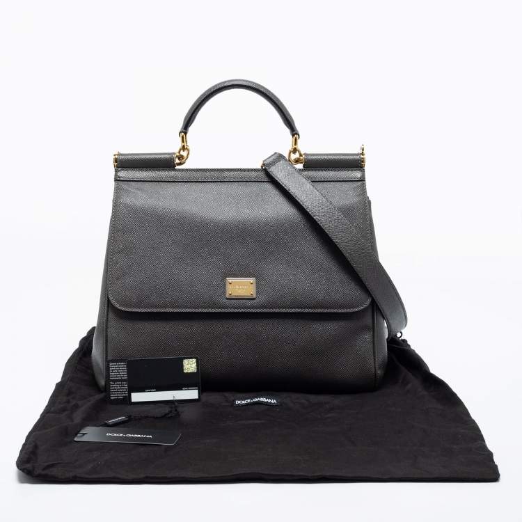 Pre Owned Dolce & Gabbana Grey Leather Large Miss Sicily Top Handle Bag