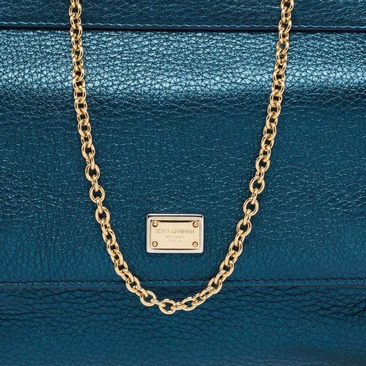 Pre Owned Dolce & Gabbana Teal Leather Small Miss Sicily Top Handle Bag