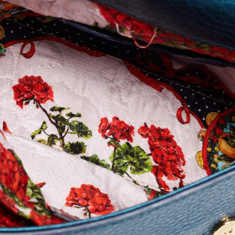Pre Owned Dolce & Gabbana Teal Leather Small Miss Sicily Top Handle Bag