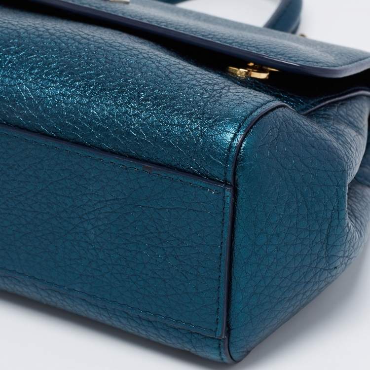 Pre Owned Dolce & Gabbana Teal Leather Small Miss Sicily Top Handle Bag