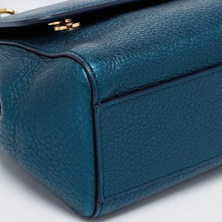 Pre Owned Dolce & Gabbana Teal Leather Small Miss Sicily Top Handle Bag