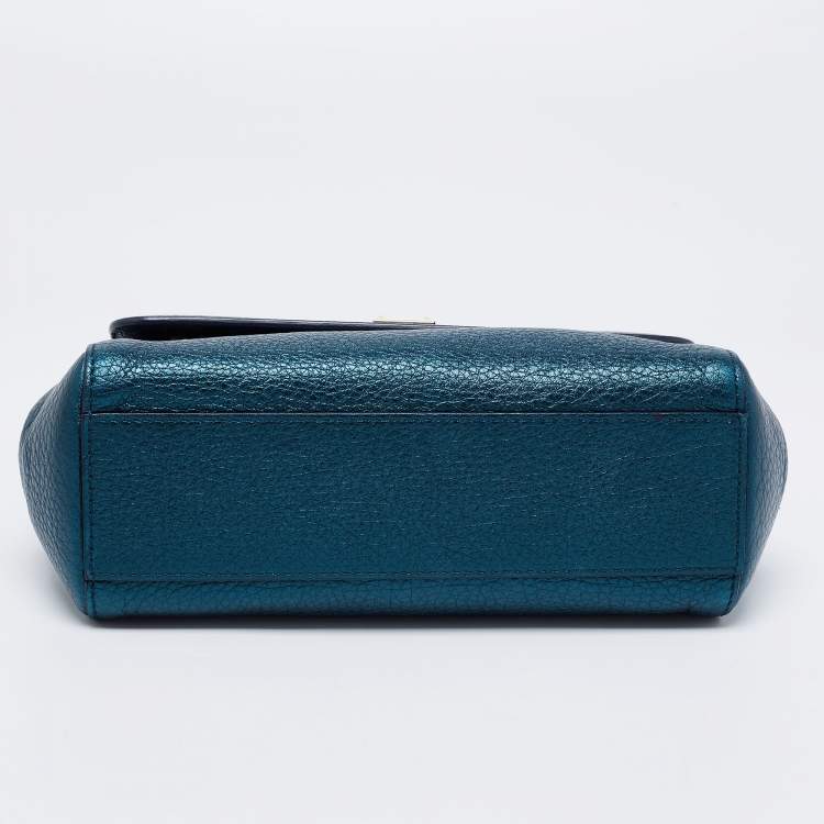 Pre Owned Dolce & Gabbana Teal Leather Small Miss Sicily Top Handle Bag