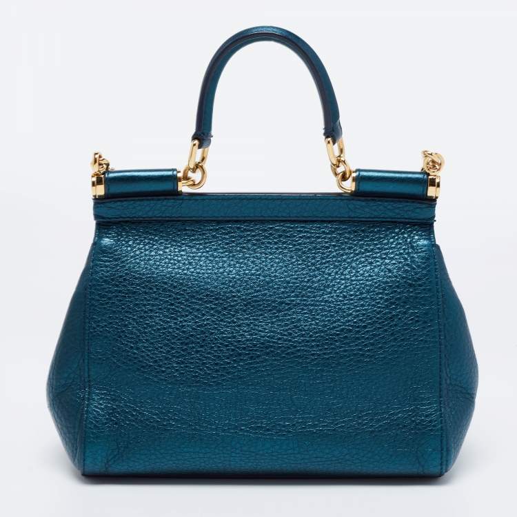 Pre Owned Dolce & Gabbana Teal Leather Small Miss Sicily Top Handle Bag