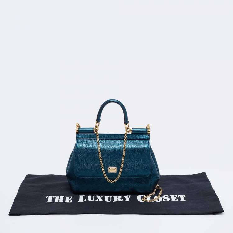 Pre Owned Dolce & Gabbana Teal Leather Small Miss Sicily Top Handle Bag