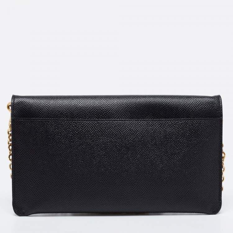 Pre Owned Dolce & Gabbana Black Leather DG Logo Chain Clutch
