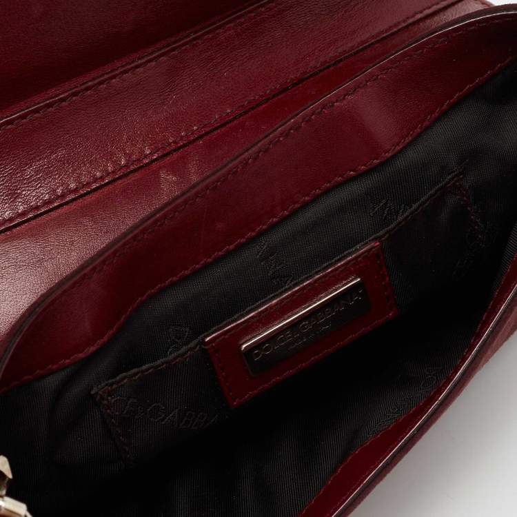 Pre Owned Dolce & Gabbana Burgundy Suede and Snakeskin D Ring Crystal Embellished Chain Clutch