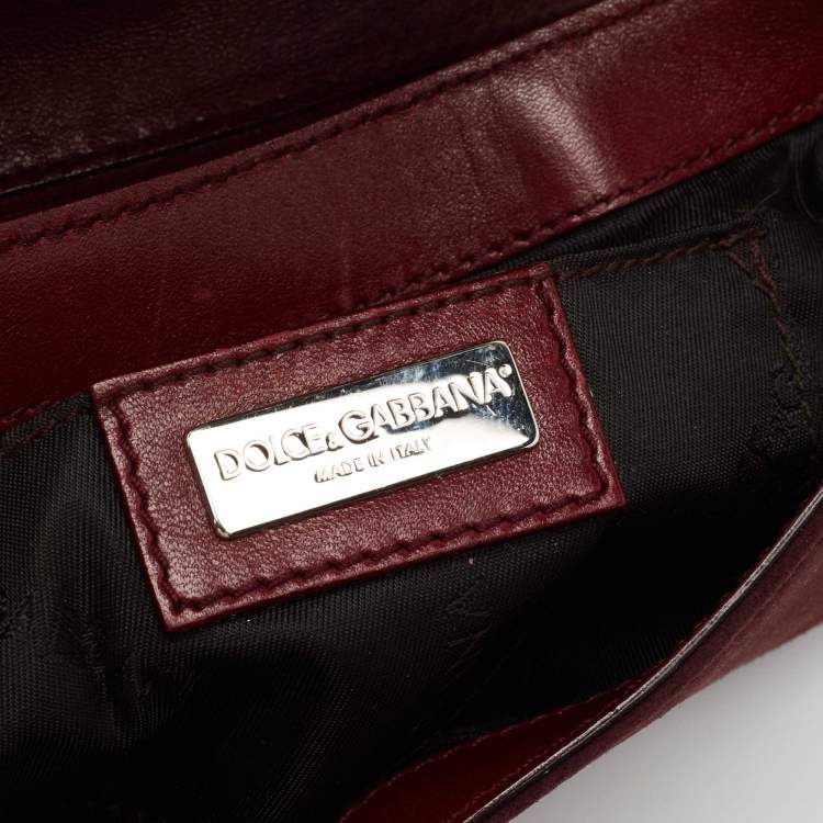 Pre Owned Dolce & Gabbana Burgundy Suede and Snakeskin D Ring Crystal Embellished Chain Clutch