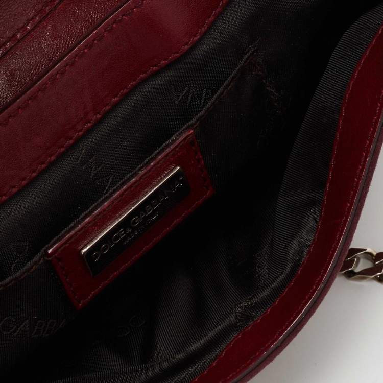 Pre Owned Dolce & Gabbana Burgundy Suede and Snakeskin D Ring Crystal Embellished Chain Clutch