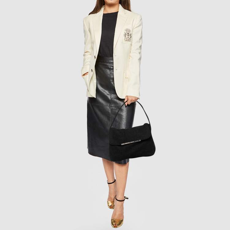 Pre Owned Dolce & Gabbana Black Felt Flap Shoulder Bag