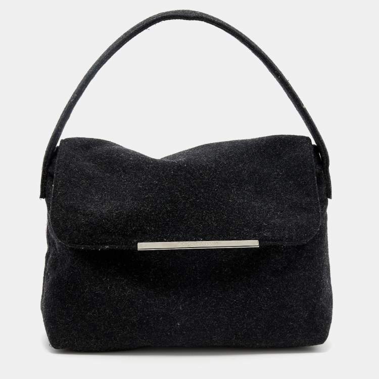 Pre Owned Dolce & Gabbana Black Felt Flap Shoulder Bag