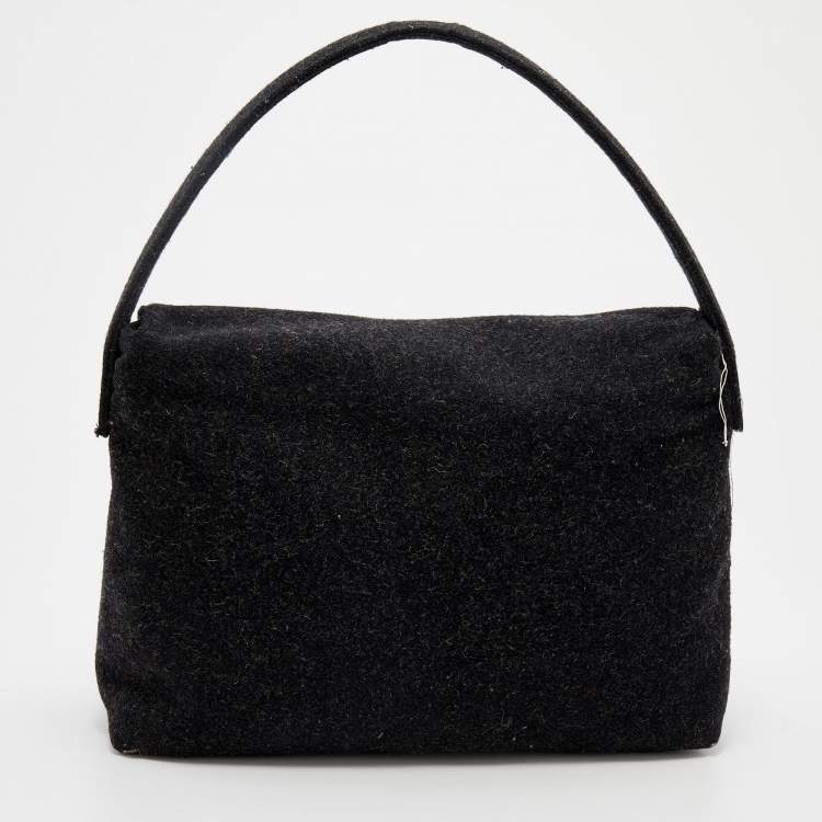 Pre Owned Dolce & Gabbana Black Felt Flap Shoulder Bag