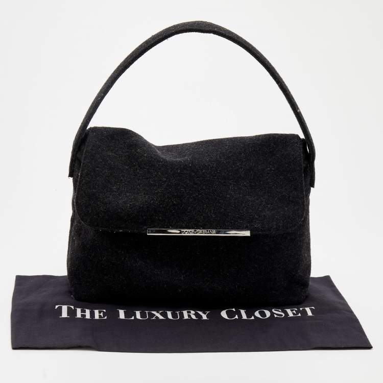 Pre Owned Dolce & Gabbana Black Felt Flap Shoulder Bag