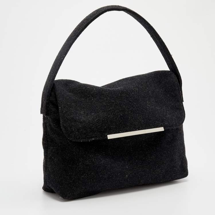 Pre Owned Dolce & Gabbana Black Felt Flap Shoulder Bag