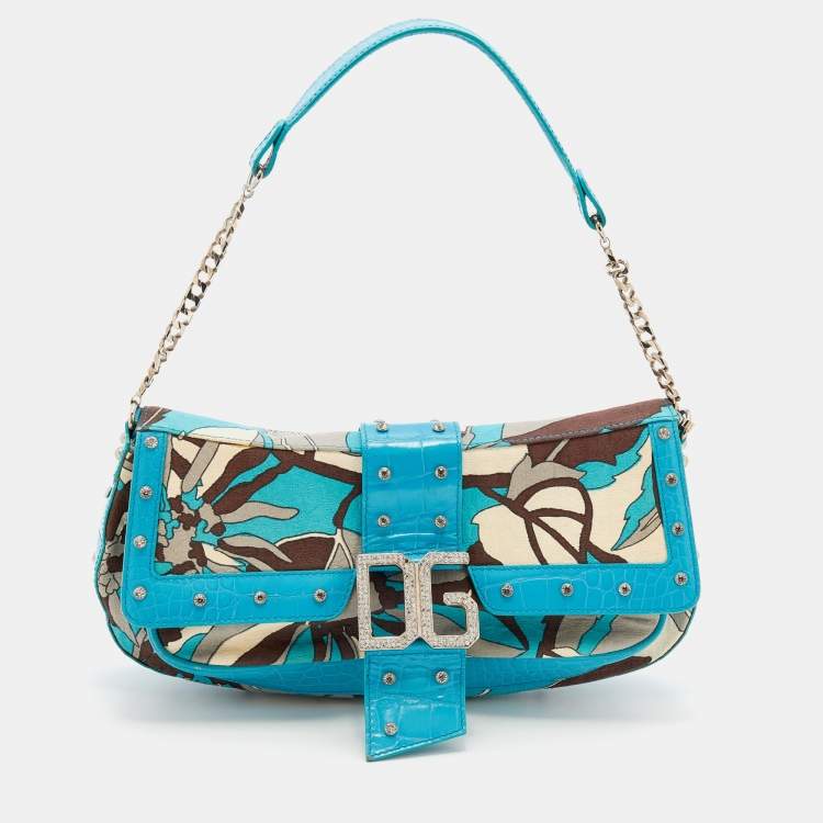 Dolce & Gabbana Blue Printed Fabric And Croc Embossed Leather DG Flap  Baguette Dolce & Gabbana | TLC