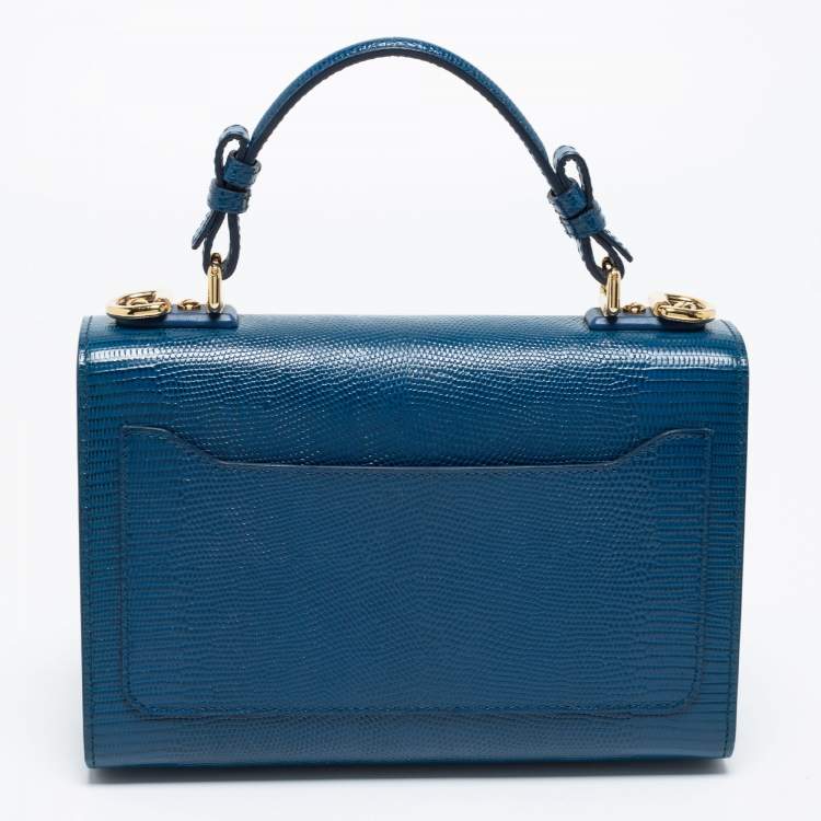 Pre Owned Dolce & Gabbana Blue Lizard Embossed Leather Lucia Top Handle Bag