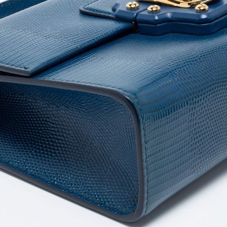 Pre Owned Dolce & Gabbana Blue Lizard Embossed Leather Lucia Top Handle Bag