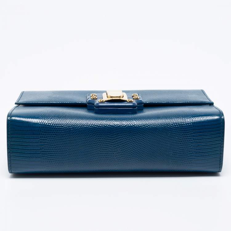 Pre Owned Dolce & Gabbana Blue Lizard Embossed Leather Lucia Top Handle Bag