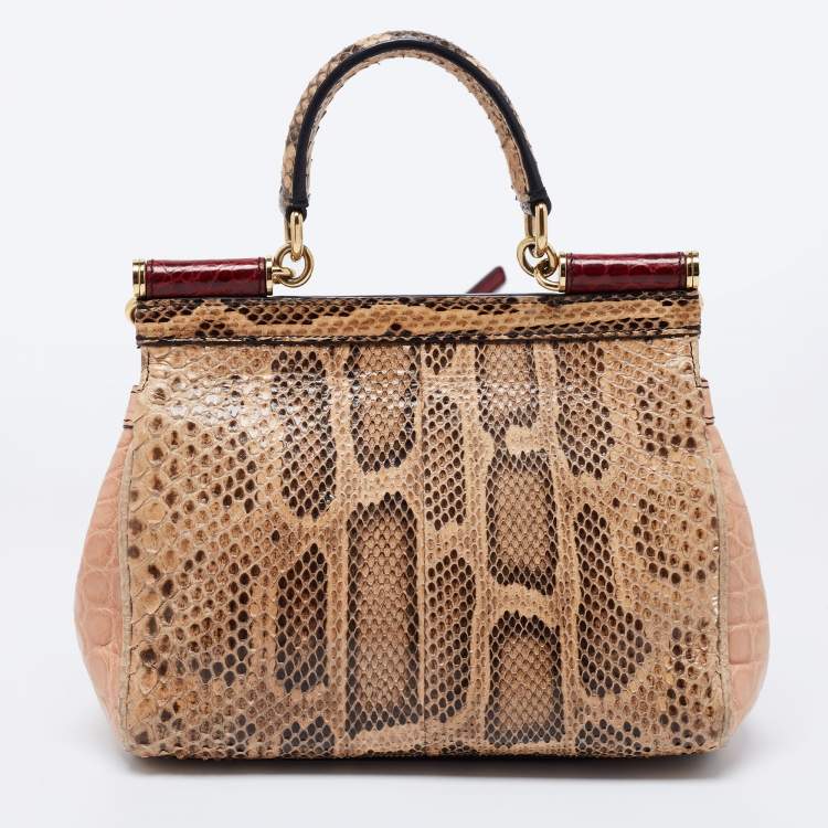 Pre Owned Dolce & Gabbana Multicolor Python and Crocodile Limited Edition Small Miss Sicily Top Handle Bag