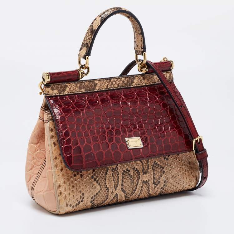 Pre Owned Dolce & Gabbana Multicolor Python and Crocodile Limited Edition Small Miss Sicily Top Handle Bag