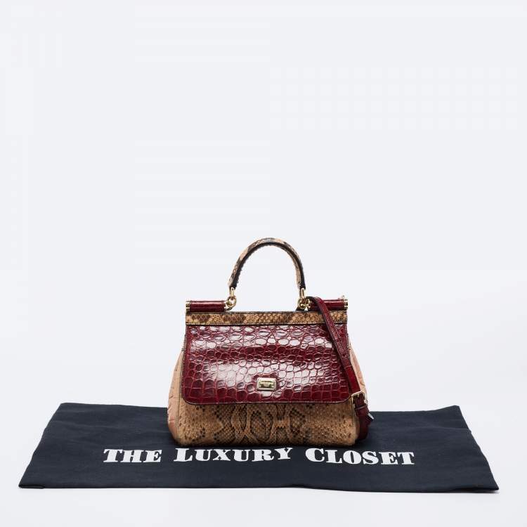 Pre Owned Dolce & Gabbana Multicolor Python and Crocodile Limited Edition Small Miss Sicily Top Handle Bag