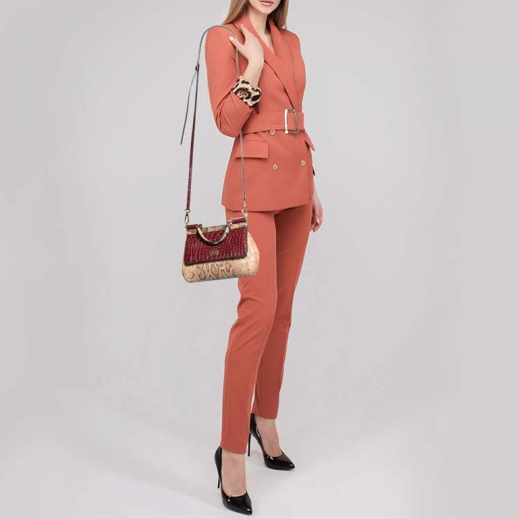Pre Owned Dolce & Gabbana Multicolor Python and Crocodile Limited Edition Small Miss Sicily Top Handle Bag
