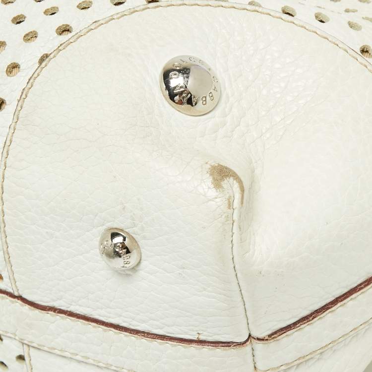 Pre Owned Dolce & Gabbana White Perforated Leather Drawstring Shoulder Bag