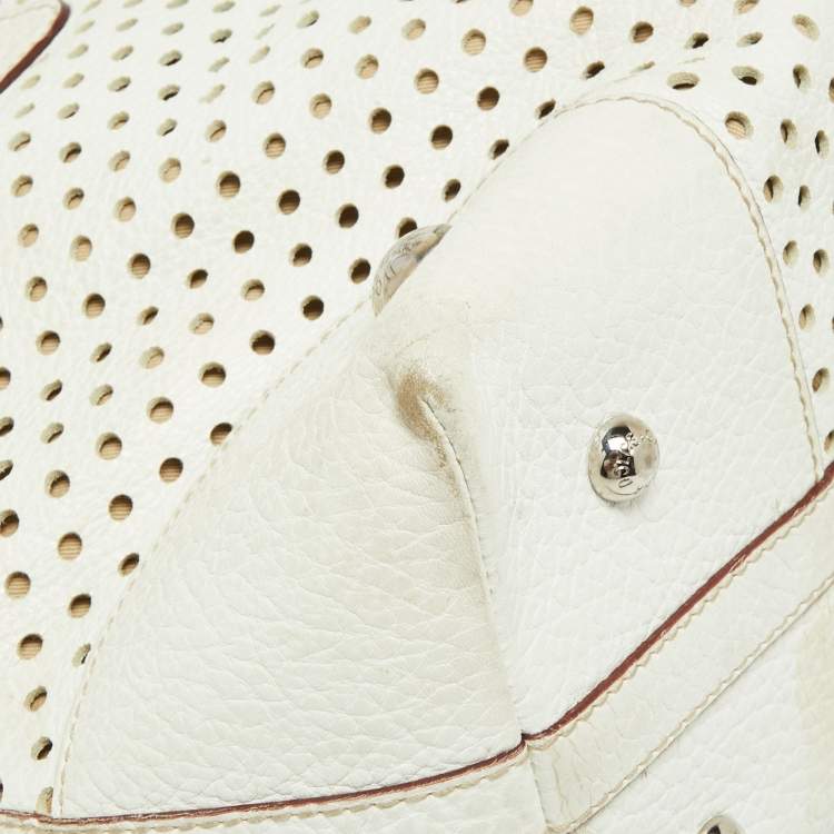Pre Owned Dolce & Gabbana White Perforated Leather Drawstring Shoulder Bag