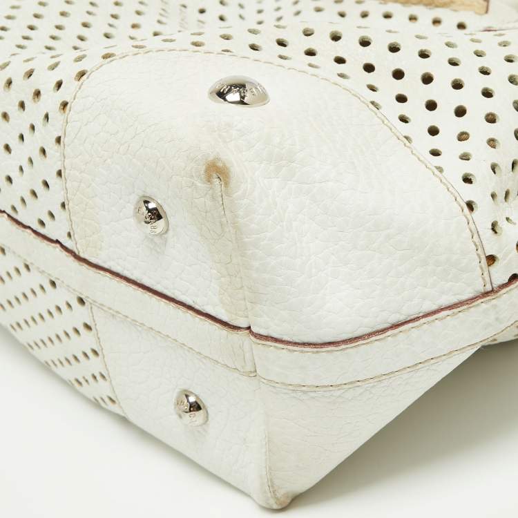 Pre Owned Dolce & Gabbana White Perforated Leather Drawstring Shoulder Bag