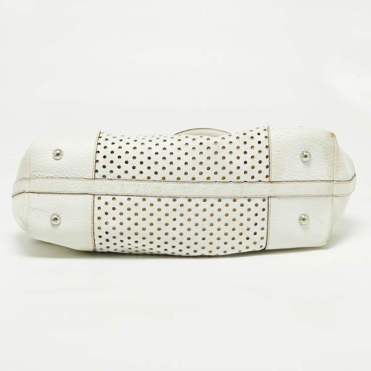 Pre Owned Dolce & Gabbana White Perforated Leather Drawstring Shoulder Bag
