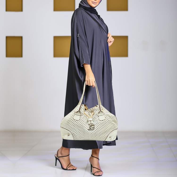 Dolce & Gabbana White Perforated Leather Drawstring Shoulder
