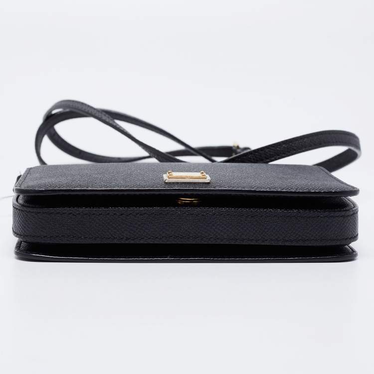 Pre Owned Dolce & Gabbana Black Leather Square Flap Crossbody Bag