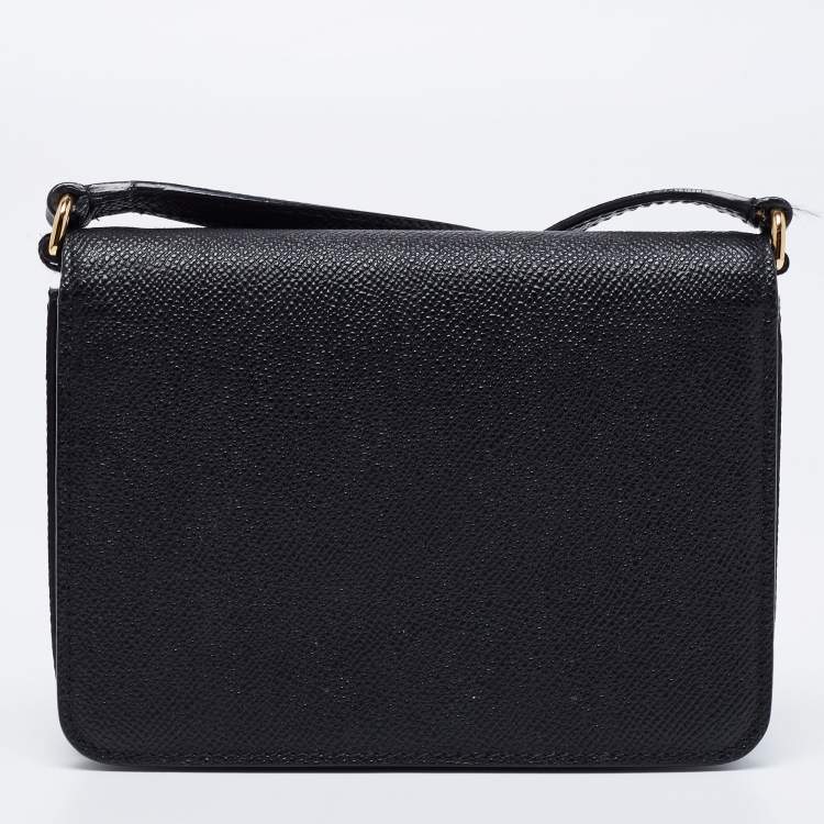 Pre Owned Dolce & Gabbana Black Leather Square Flap Crossbody Bag