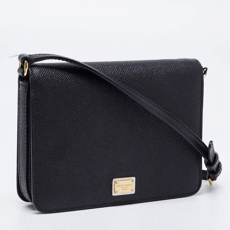 Pre Owned Dolce & Gabbana Black Leather Square Flap Crossbody Bag