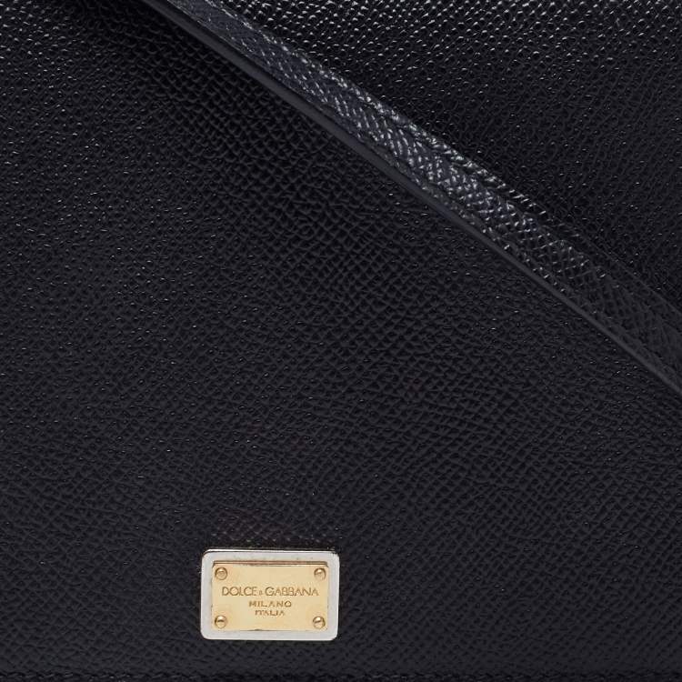 Pre Owned Dolce & Gabbana Black Leather Square Flap Crossbody Bag