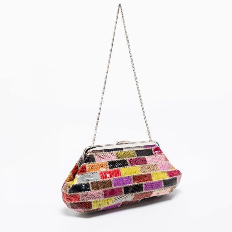Pre Owned Dolce & Gabbana Multicolor Python Patchwork Chain Pouch