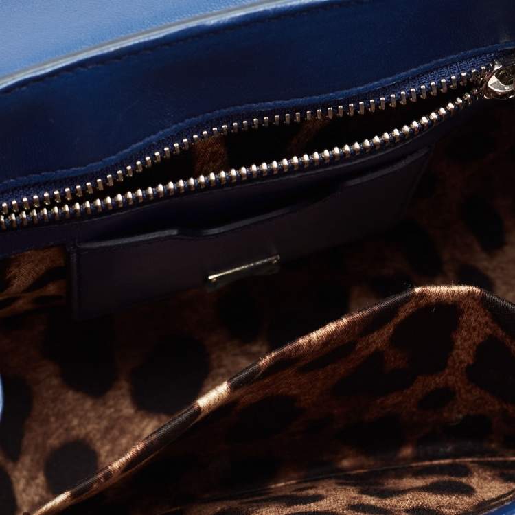 Pre Owned Dolce & Gabbana Blue Patent Leather Miss Monica Top Handle Bag