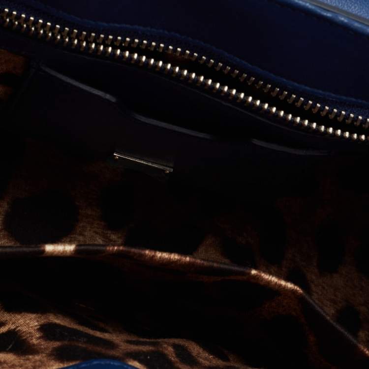 Pre Owned Dolce & Gabbana Blue Patent Leather Miss Monica Top Handle Bag